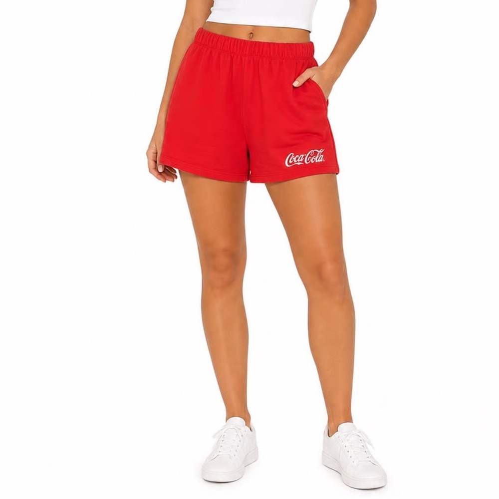 Coca-Cola Red Graphic Sweat Shorts French Terry Elastic Waist XL